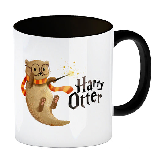 Harry Otter mit Zauberstab Kaffeebecher in schwarz