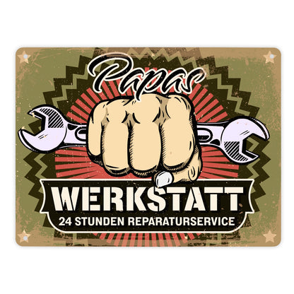 Papas Werkstatt Metallschild XL im rostigen Retrolook