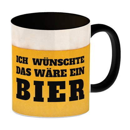 Ich wünschte das wäre ein Bier Kaffeebecher Henkel und Innenseite Schwarz mit Bier Motiv