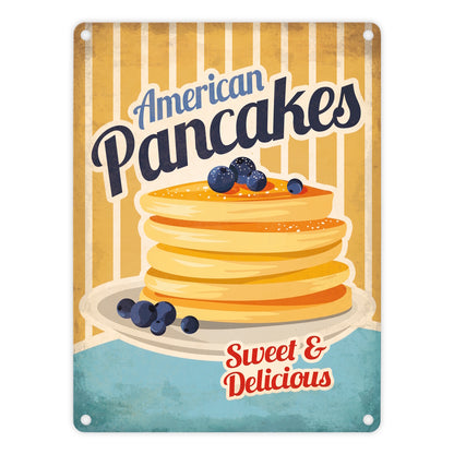 Metallschild mit American Diner Classics - Pancakes Motiv