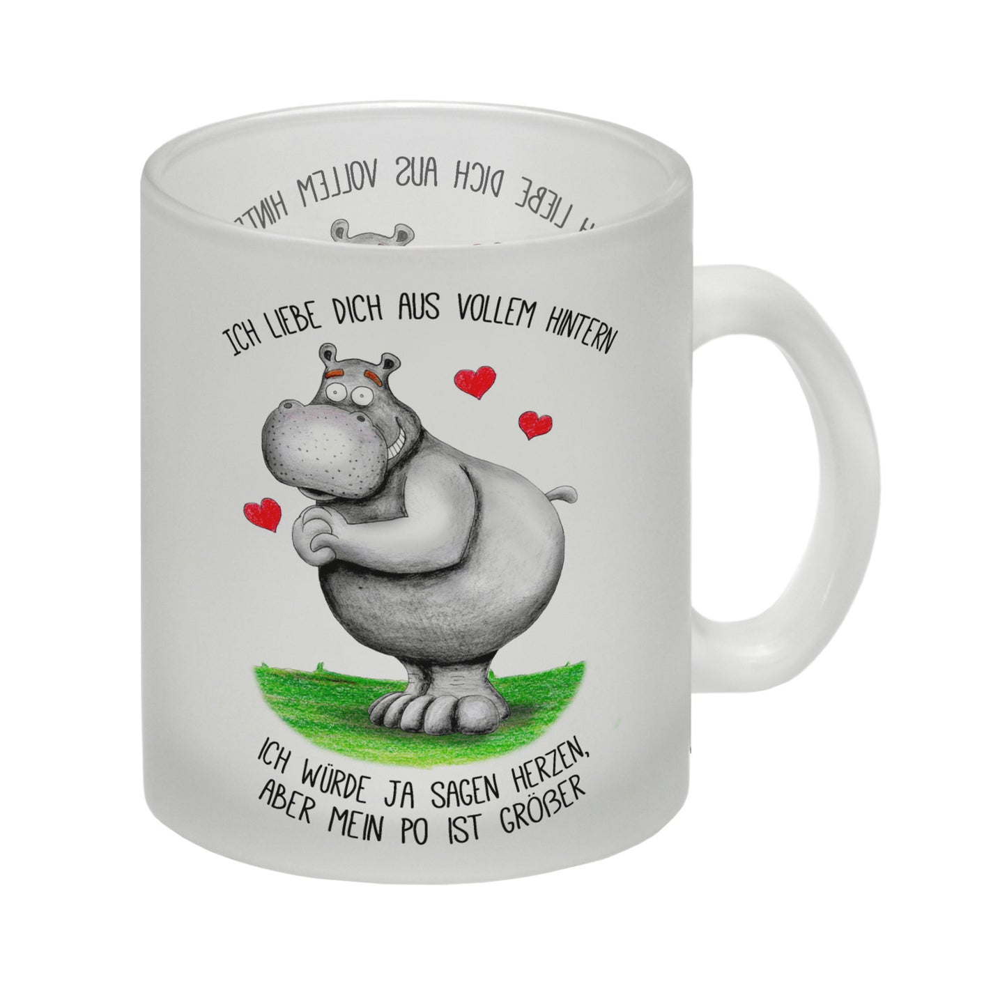 Ich liebe dich aus vollem Hintern Glas Tasse mit Nilpferd Motiv