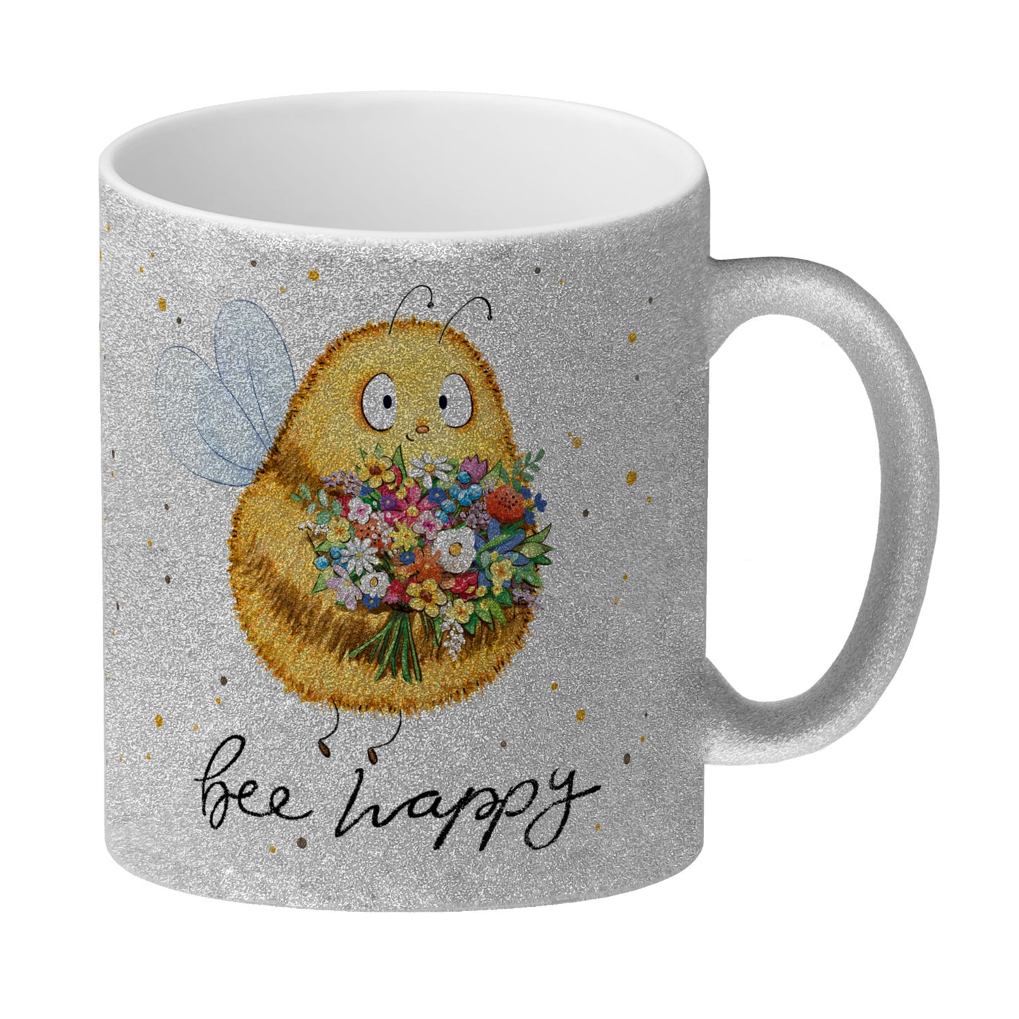 Pummel Biene Glitzer-Kaffeebecher mit Spruch Bee happy