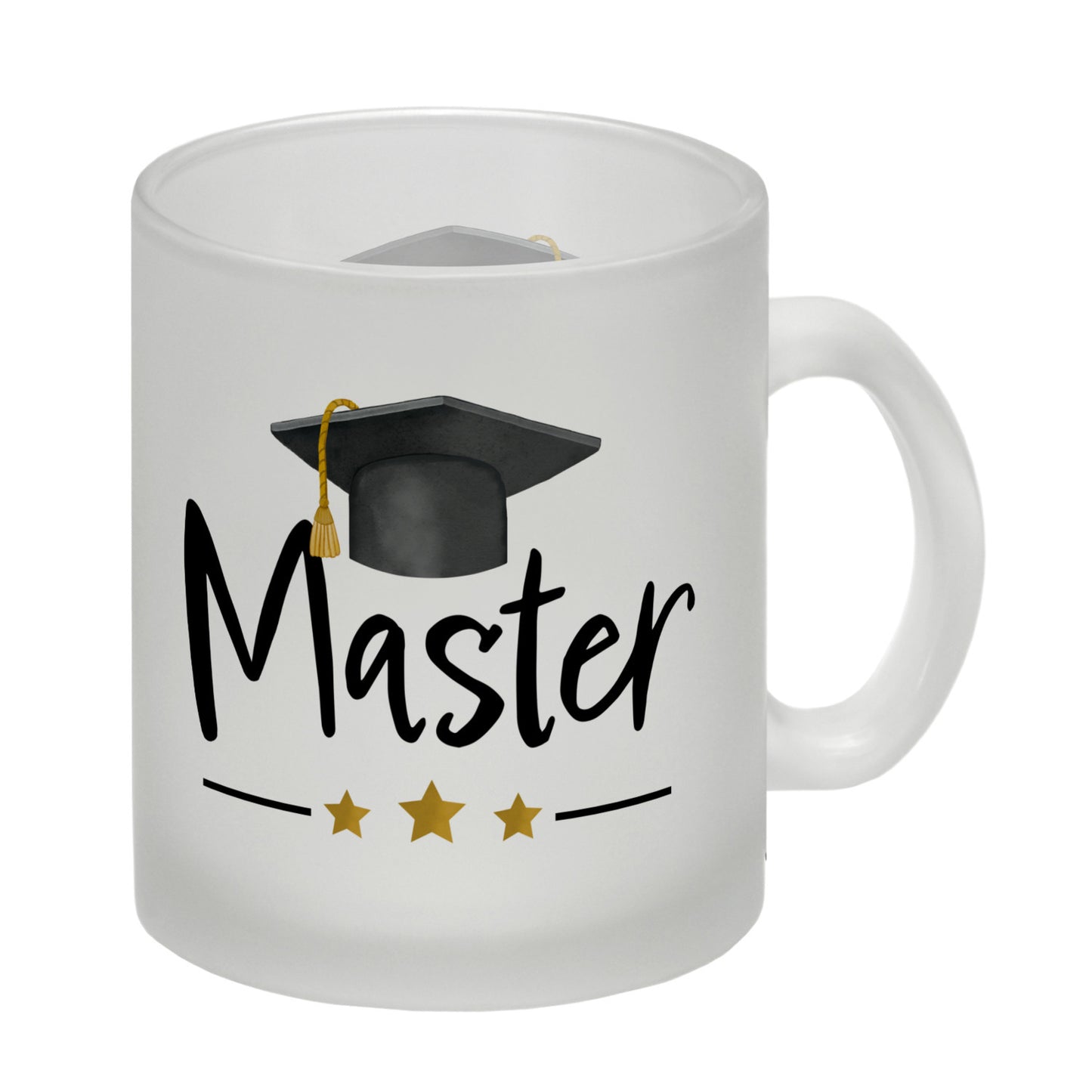 Master bestanden Glas Tasse mit Masterhut