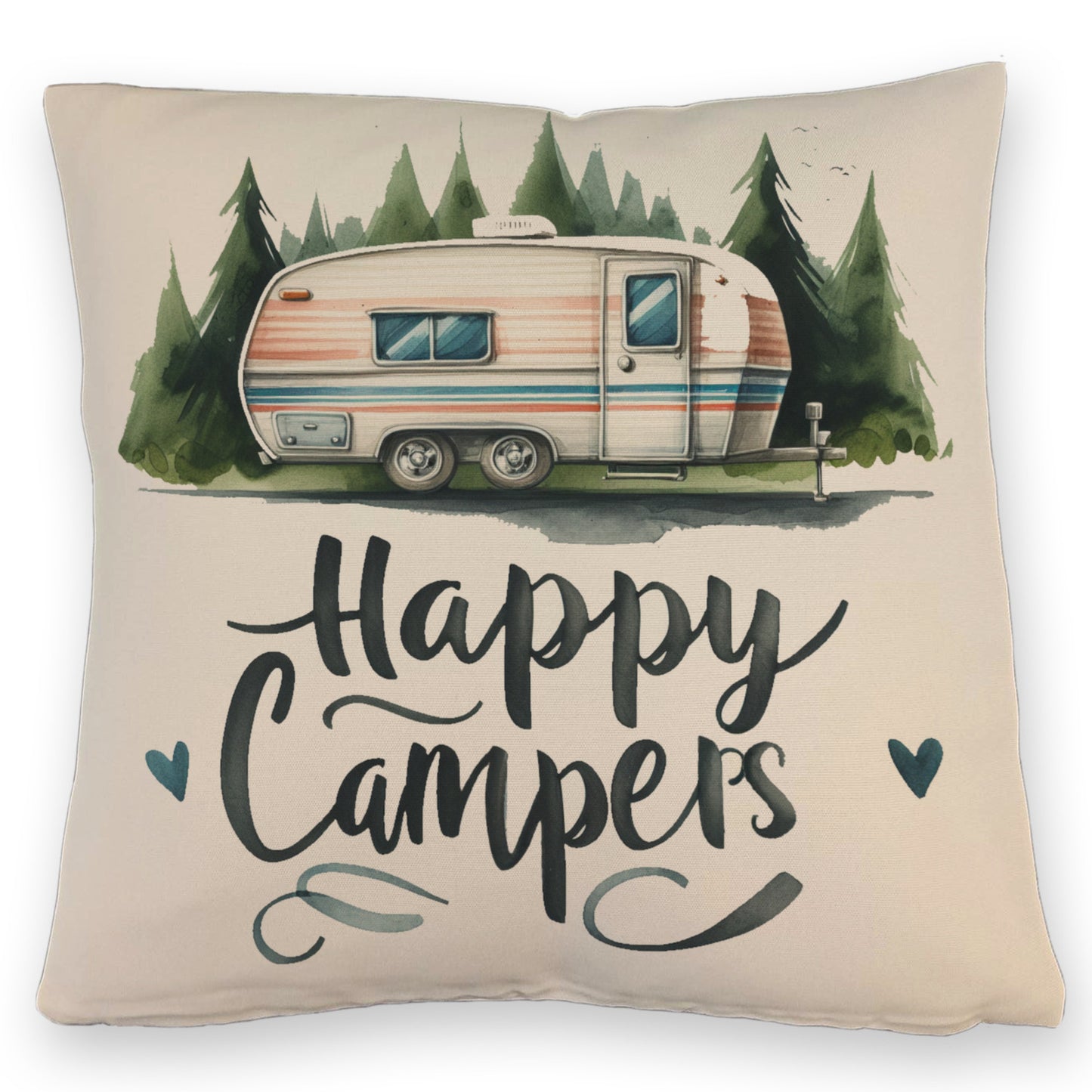 Happy Campers Wohnwagen Kissen mit Leinenoptik