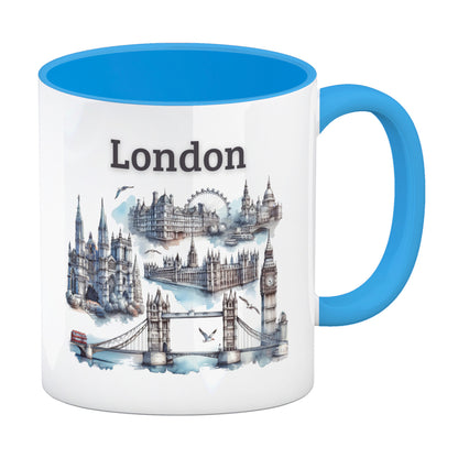 Skyline London Kaffeebecher in hellblau mit Spruch London