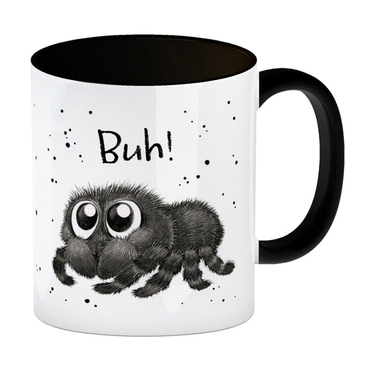 Buh! Flauschige Spinne Kaffeebecher in schwarz