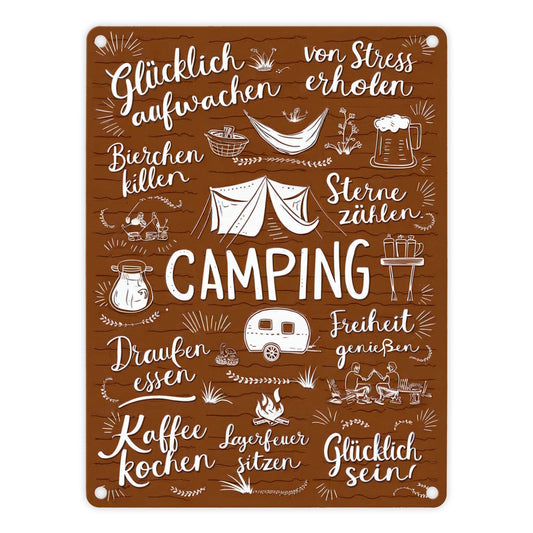 Camping Metallschild in 15x20 cm mit Spruch Glücklich sein, Freiheit genießen, Sterne zählen