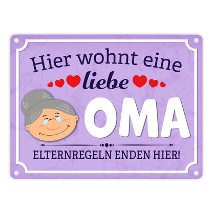 Hier wohnt eine liebe Oma Metallschild in 15x20 cm