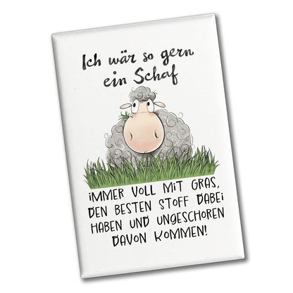 Schaf Souvenir Magnet eckig mit Spruch Ich wär so gern ein Schaf