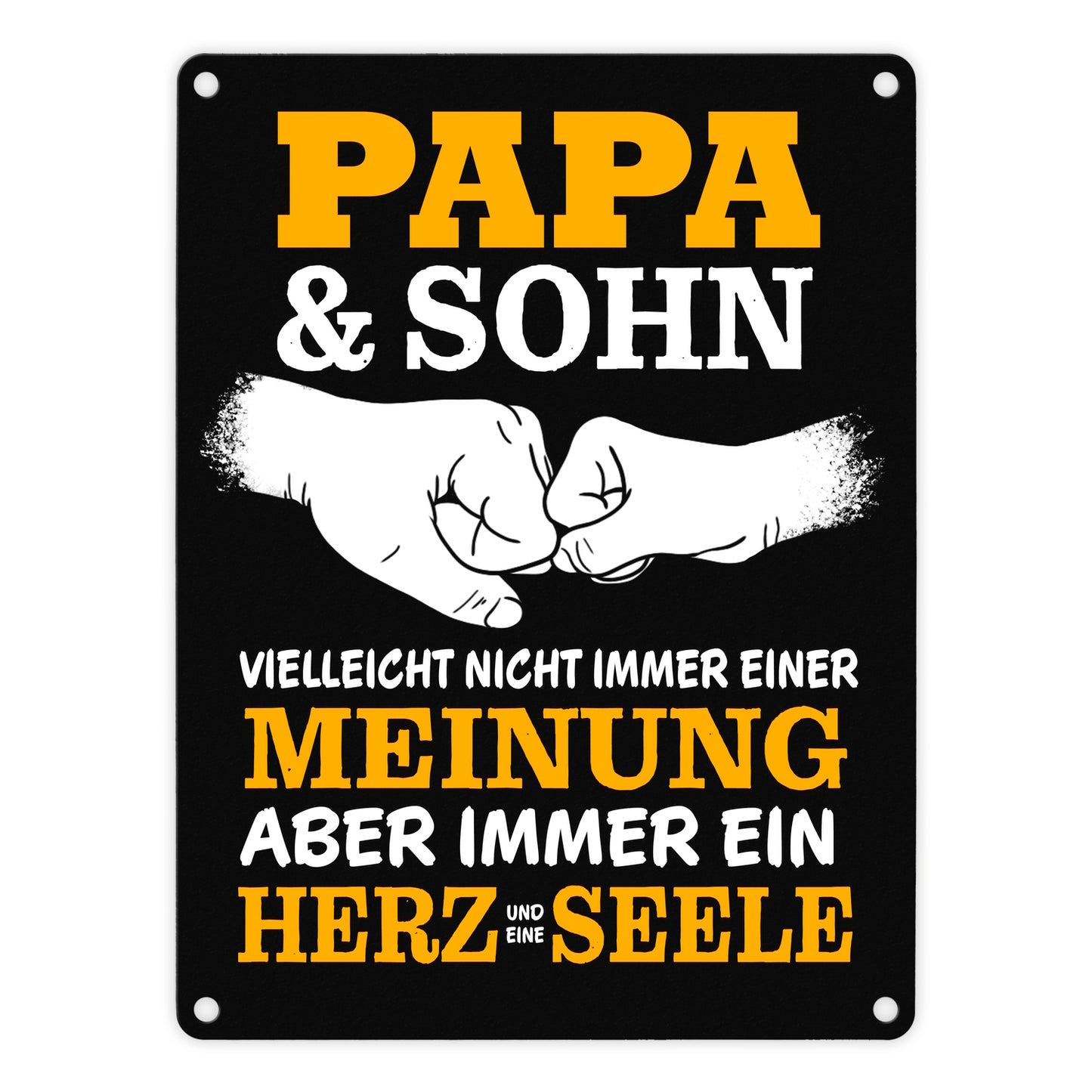 Papa & Sohn, ein Herz und eine Seele Metallschild in 15x20 cm mit Spruch in gelb