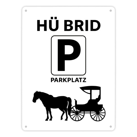 Pferd mit Kutsche Metallschild XL in 21x28 cm mit Spruch Hü brid