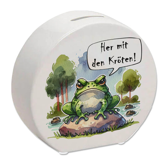 Griesgrämiger Frosch Spardose mit Spruch Her mit den Kröten!