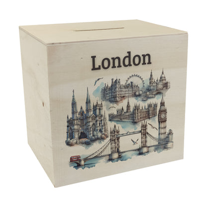 Skyline London Spardose aus Holz