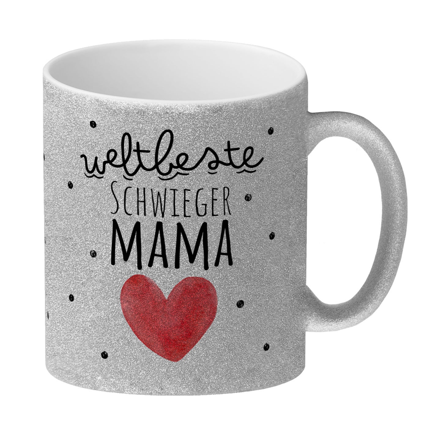 Schwiegermutter Glitzer-Kaffeebecher mit Spruch Weltbeste Schwiegermama