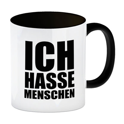 Ich hasse Menschen Kaffeebecher Henkel und Innenseite Schwarz