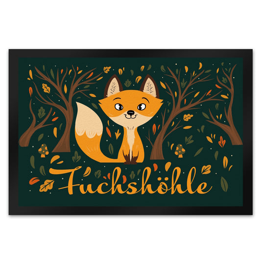 Fußmatte XL in 40x60 cm mit niedlichem Fuchs im Wald und Herbst Motiven - Fuchshöhle