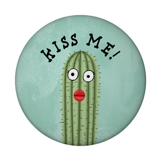 Kiss me Kaktus Magnet rund