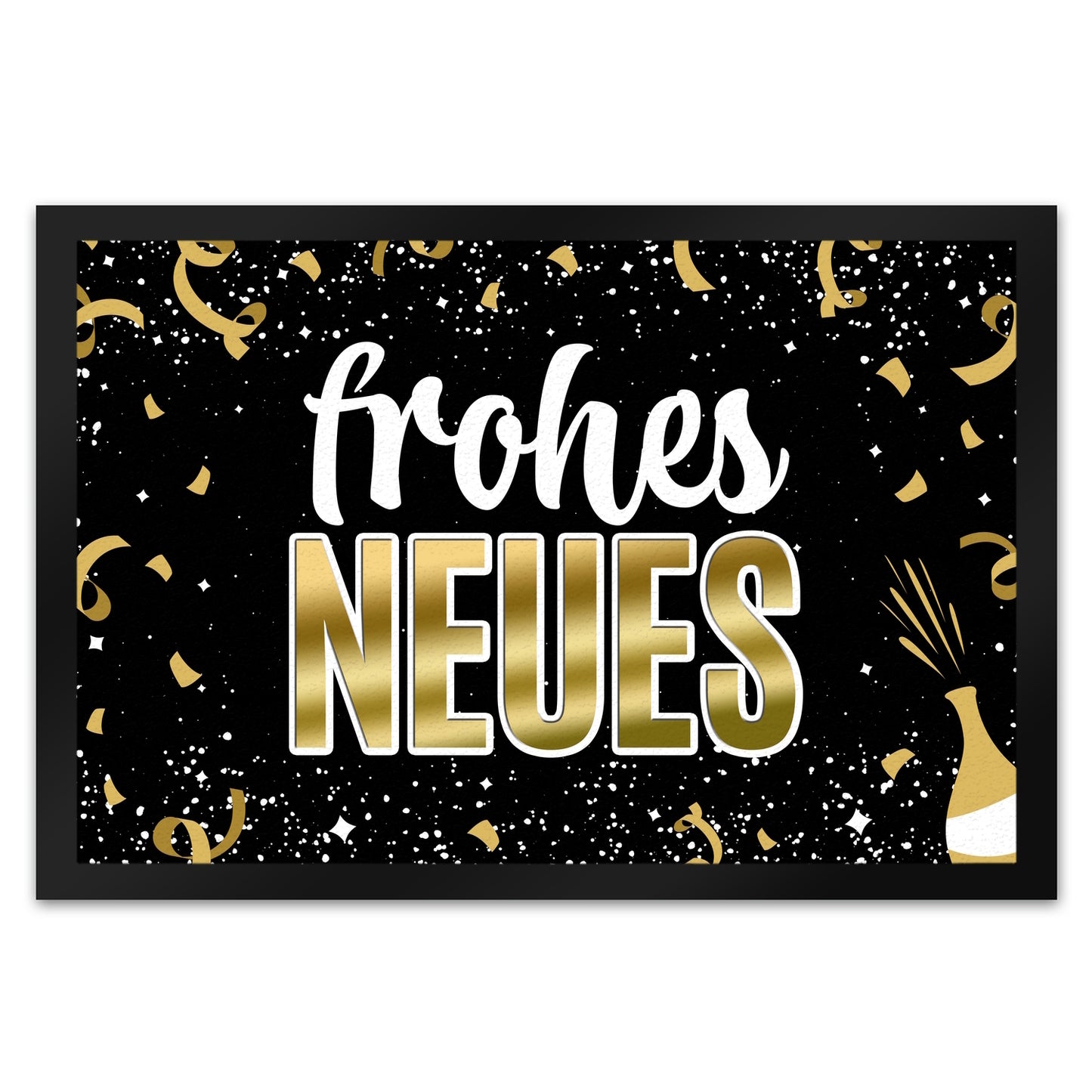 Frohes Neues Fußmatte XL mit Konfetti und Sekt Motiv