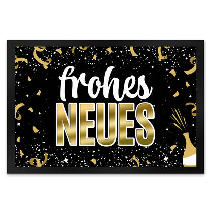 Frohes Neues Fußmatte XL mit Konfetti und Sekt Motiv