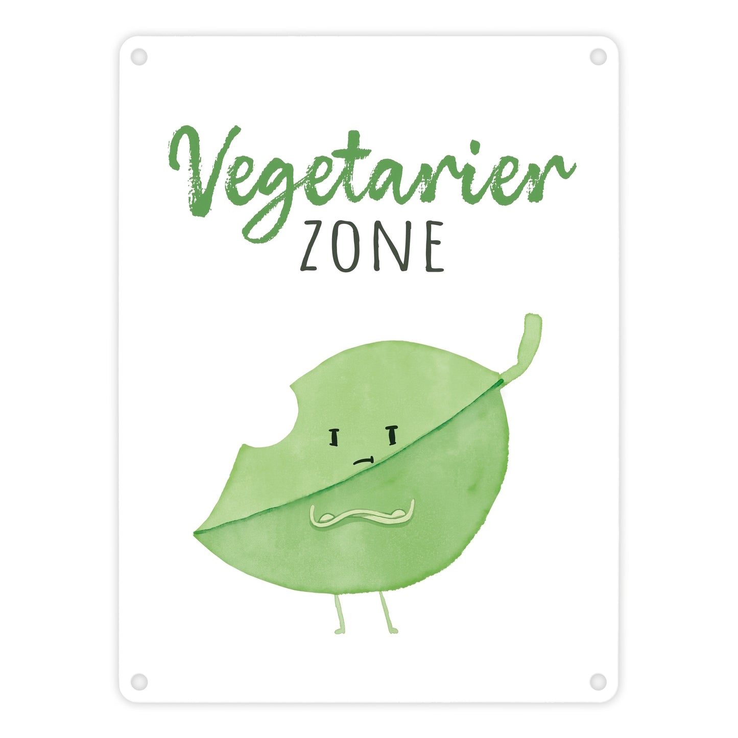 Blatt Metallschild in 15x20 cm mit Spruch Vegetarier Zone