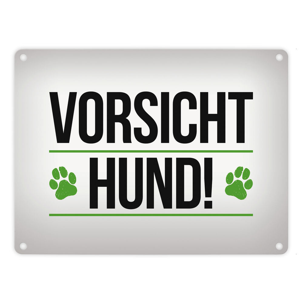 Vorsicht Hund! Metallschild mit Pfoten Motiv