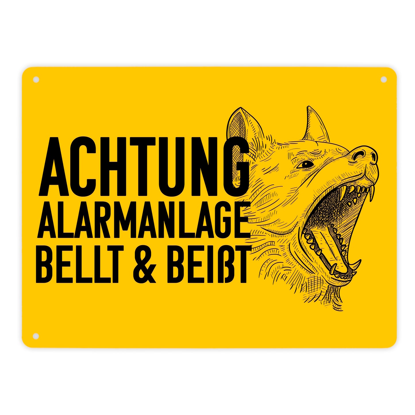 Achtung Alarmanlage bellt und beißt Metallschild XL in 21x28 cm mit Hunde Motiv