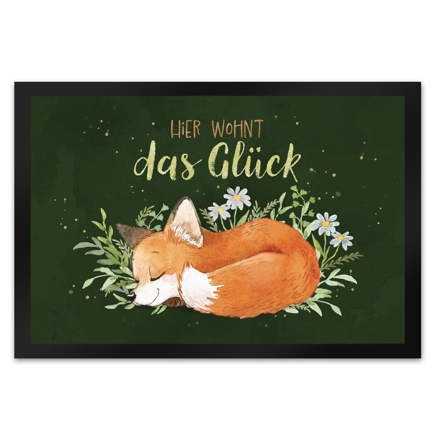 Hier wohnt das Glück Fußmatte XL in 40x60 cm mit Fuchs im Aquarell-Stil