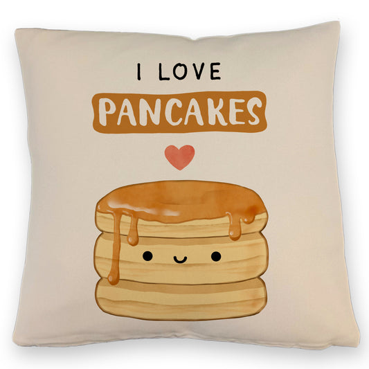 Pancake Kissen mit Leinenoptik mit Spruch I love pancakes