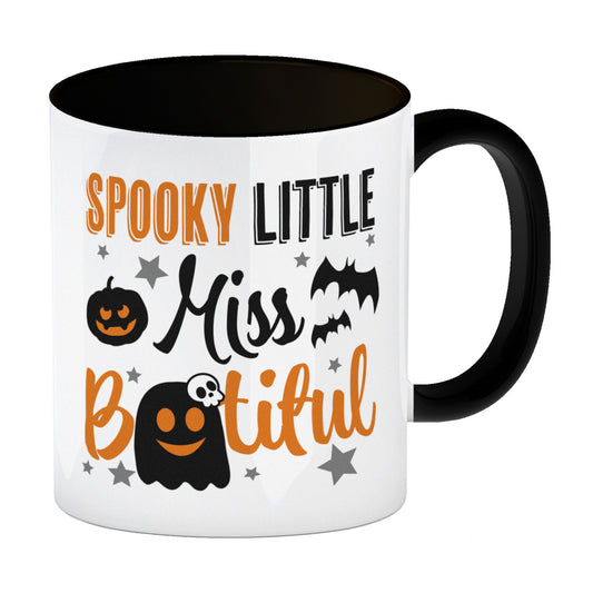 Geister Kaffeebecher in schwarz mit Spruch- Spooky little Miss Bootiful