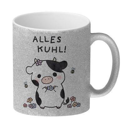 Kuh Glitzer-Kaffeebecher mit Spruch Alles Kuhl