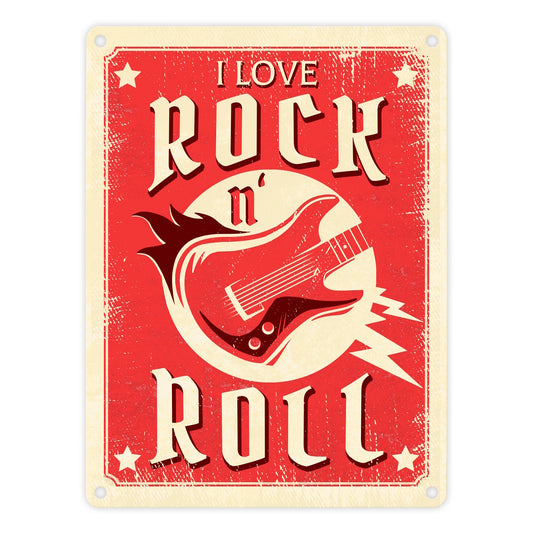 I Love Rock 'n' Roll Metallschild in 15x20 cm mit Gitarre