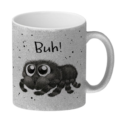 Buh! Flauschige Spinne Glitzer-Kaffeebecher