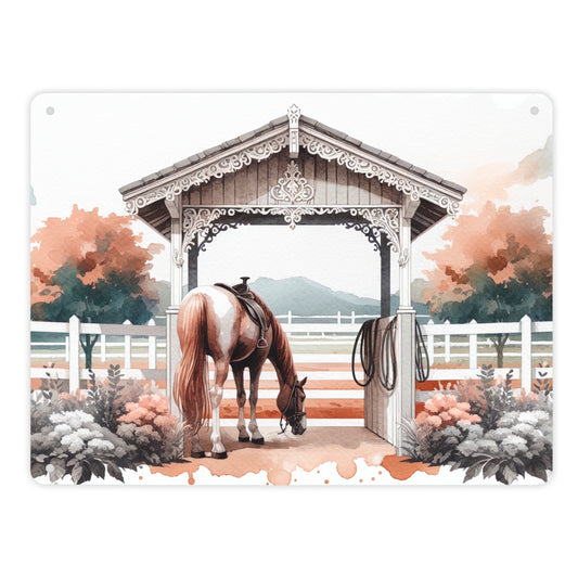 Geschecktes Westernpferd Metallschild XL in 21x28 cm