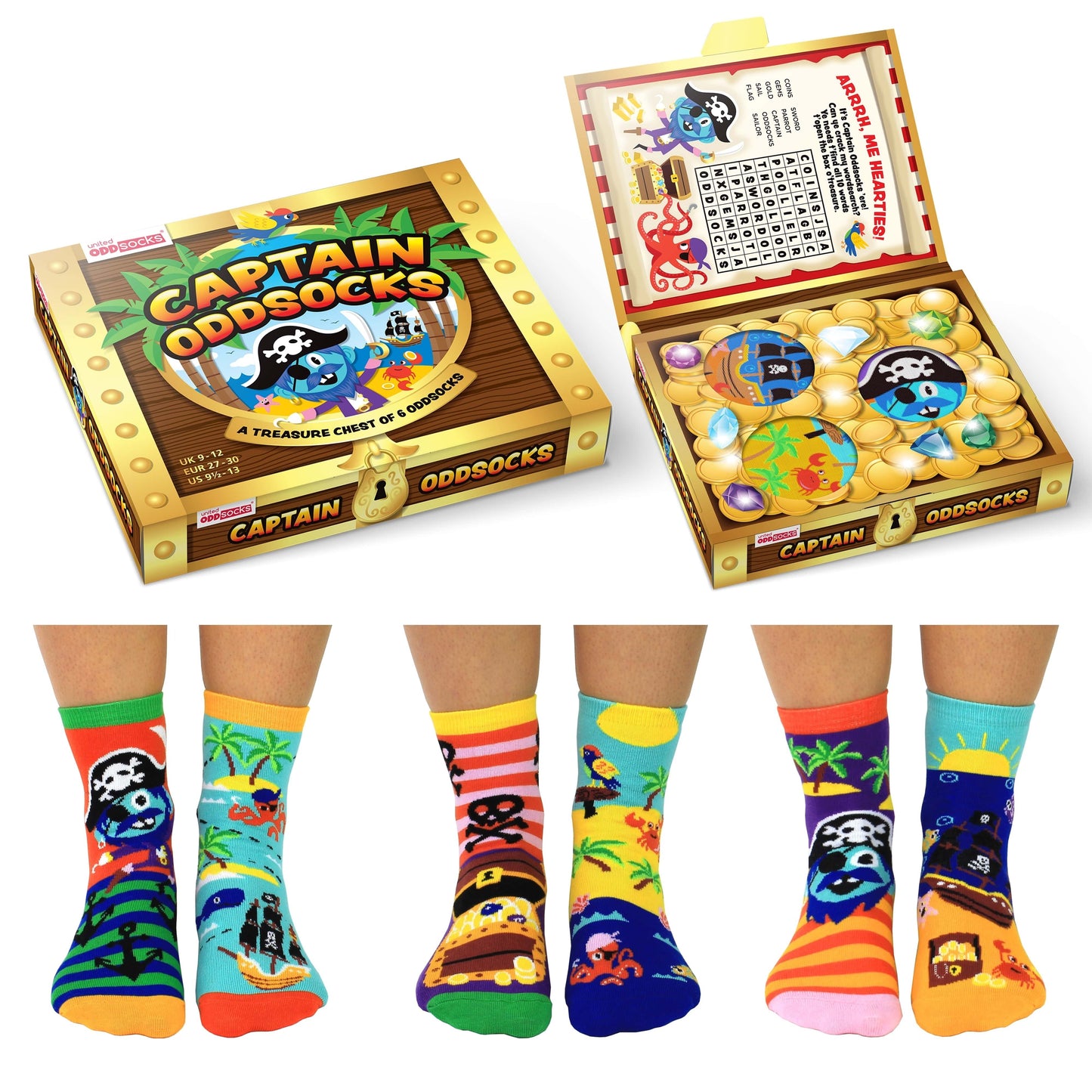 Captain Oddsocks Piraten Socken in 27-30 im 6er Set mit Rätsel