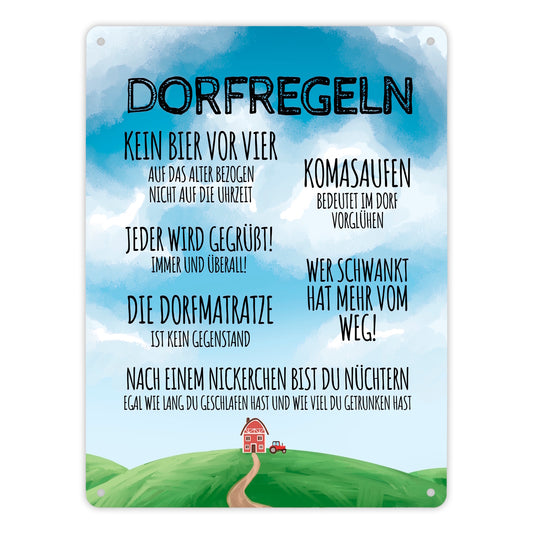 Dorfregeln für Dorfkinder Metallschild XL in 21x28 cm