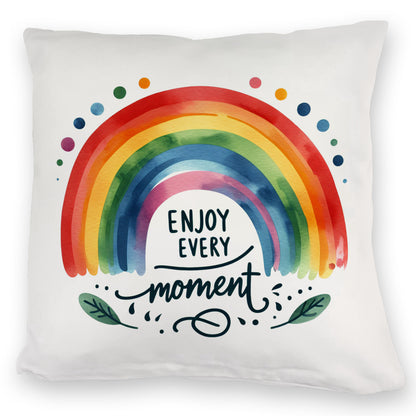 Regenbogen Kuschelkissen mit Spruch Enjoy every moment