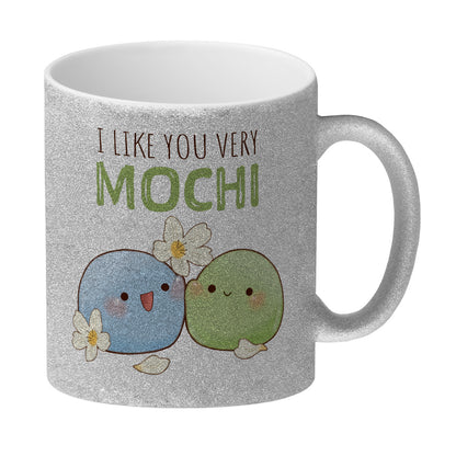 Mochi Freunde Glitzer-Kaffeebecher mit Spruch I like you very Mochi