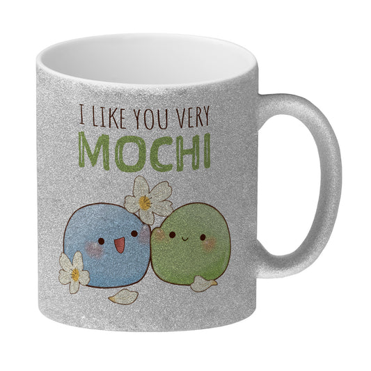 Mochi Freunde Glitzer-Kaffeebecher mit Spruch I like you very Mochi