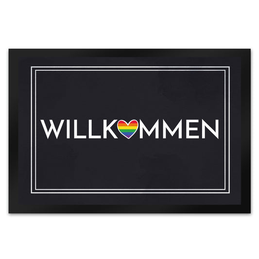 Willkommen Fußmatte XL in 40x60 cm mit buntem Regenbogen-Herz