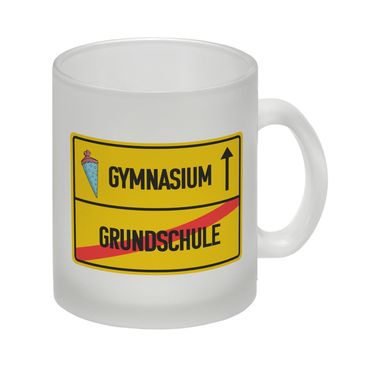 Gymnasium Ortsschild Glas Tasse zur Einschulung