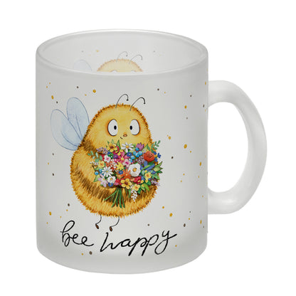 Pummel Biene Glas Tasse mit Spruch Bee happy