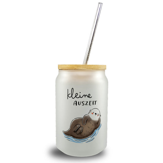 Otter Trinkglas mit Bambusdeckel mit Spruch Kleine Auszeit