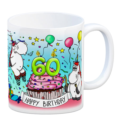 Honeycorns Tasse zum 60. Geburtstag mit Muffin und Einhorn Party