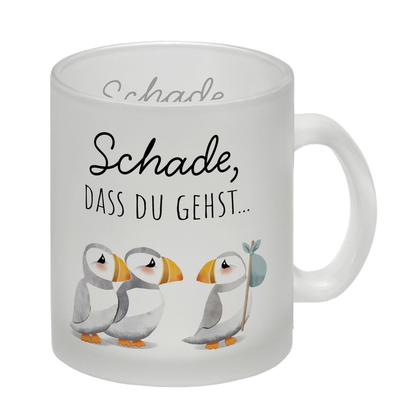 Schade, dass du gehst Papageitaucher Glas Tasse Abschied Kollege