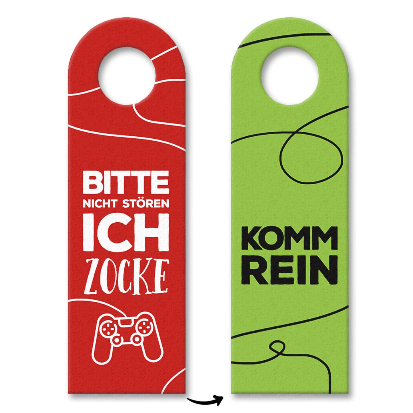 Nicht stören, ich zocke oder Komm rein Türhänger in rot-grün mit Zocker Motiv