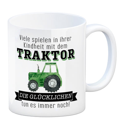 Traktor Kaffeebecher mit Spruch Kindheitsträume - Für immer Traktor fahren