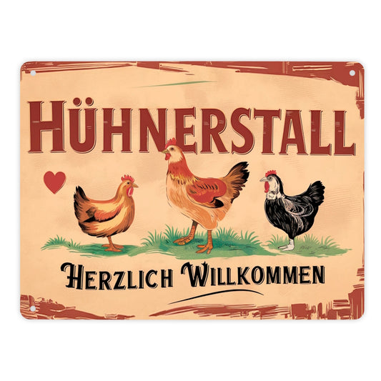 Herzlich Willkommen im Hühnerstall Vintage Metallschild XL in 21x28 cm