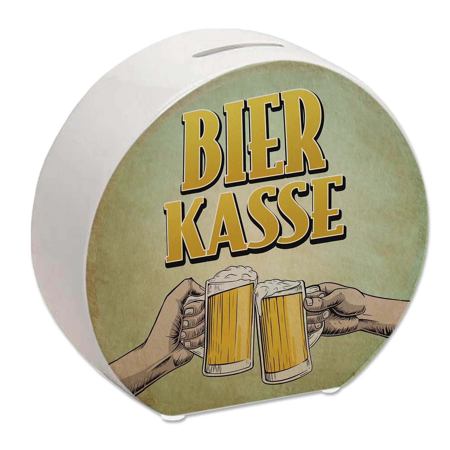 Bierkasse Spardose mit coolem retro Motiv - prostende Bierkrüge für die Hausbar