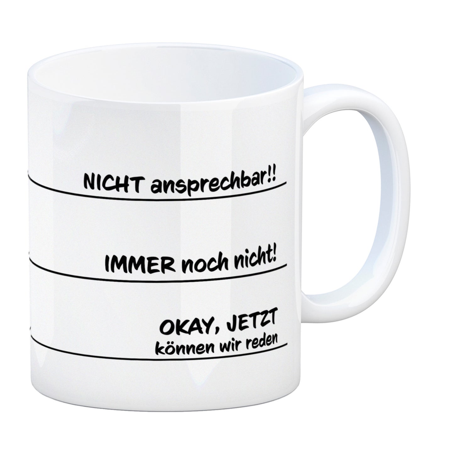 Ohne Kaffee nicht ansprechbar Kaffeebecher mit verschiedenen Gemütslagen