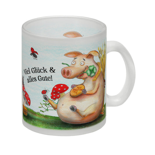 Viel Glück und alles Gute! Glas Tasse mit Glücksschwein Motiv